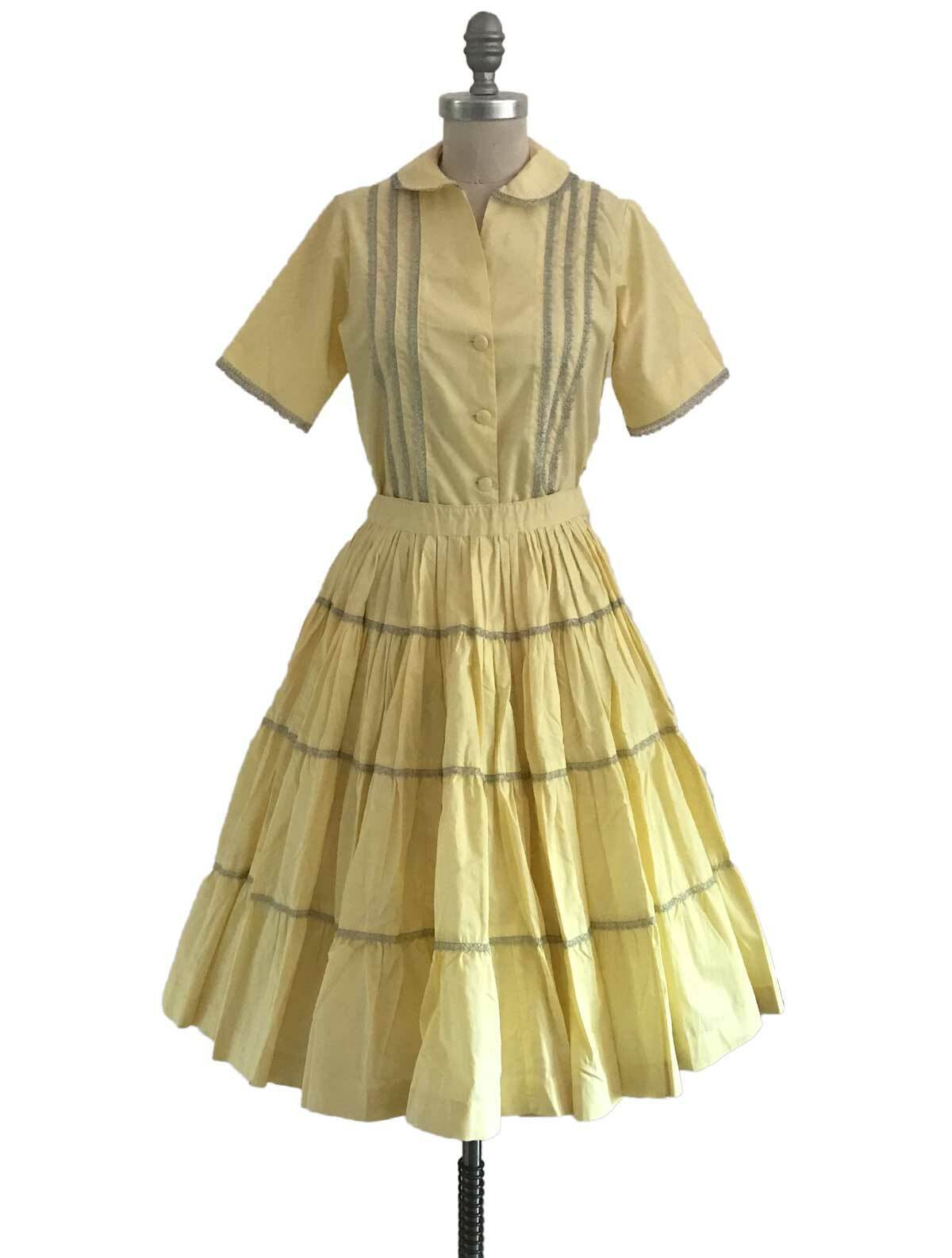 Vtg 50s Baby Yellow Cotton Full Circle Skirt Set … - image 1