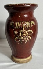 Vintage Handmade Pottery Vase Arts Crafts Antique Burgundy Red Glaze Decor Style