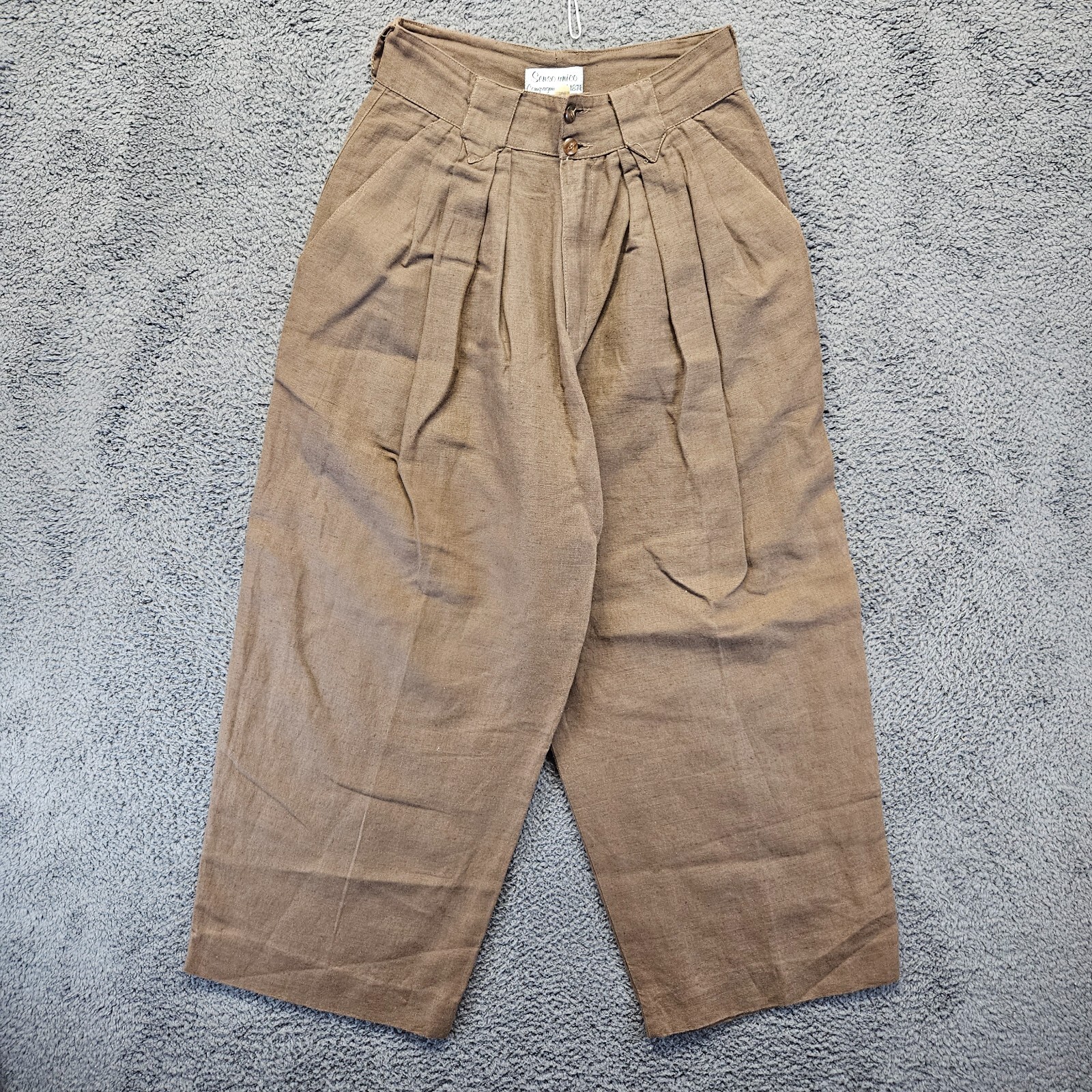 Senso Unico Pants Women Size Medium Brown Linen High Rise Pleated Front