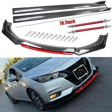 Body Front Bumper Lip For Nissan Versa Glossy+78.7"Side Skirt Extention Spoiler