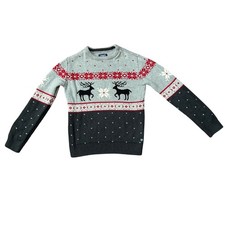 Chaps Kids Sweater Size S 7/8 Gray Reindeer Snowflake Holiday Winter