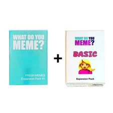 WHAT DO YOU MEME? Lot 2 Fresh Memes+Basic Edition Expansion Packs Add Core Game