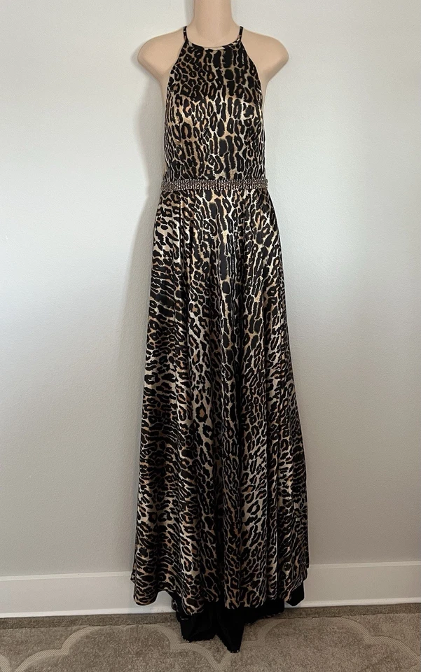 Sherri Hill Leopard Dress Rhinestones Long Full  Formal Sz8 Orig $498 #53301