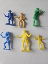 Vtg 6 piece Cowboys  Indian figures Plastic Playset Diorama Toys Multicolor