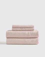 NWOT Quince European Linen Sheet Set Dusty Mauve White Stripe 4 Piece QUEEN NWOT