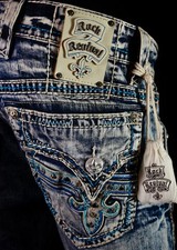  220 Mens Rock Revival Jeans "Pevey" Swarovski Ice Leather Slim Straight 40 X 31