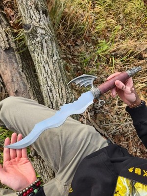 Handmade Fantasy Dragon Dagger   Gothic Medieval Curved Blade for Collectors