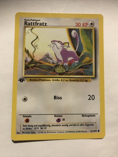 Pokémon TCG Rattata (Rattfratz) Base Set 61/102 1st Edition GERMAN