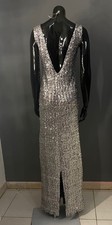 Silver Sequin Sleeveless Backless Long Gown with Side Slit for Women