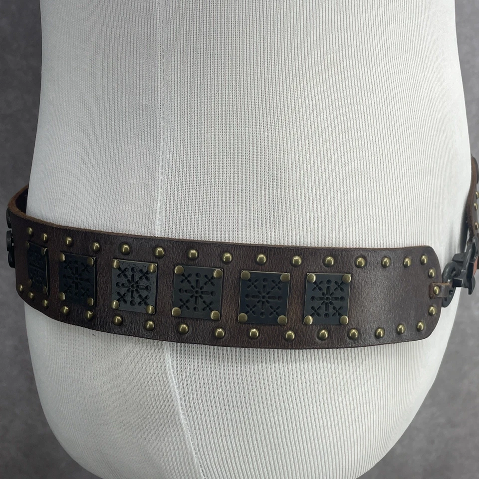 Ремень Free People M/L коричневый кожаный матовый латунный с заклепками фестиваль бохо вестерн - Изображение 4 из 4