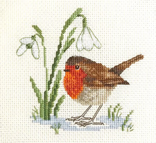 ROBIN Bird + Snowdrops ~ Counted cross stitch kit Christmas sewing FIDO STITCH