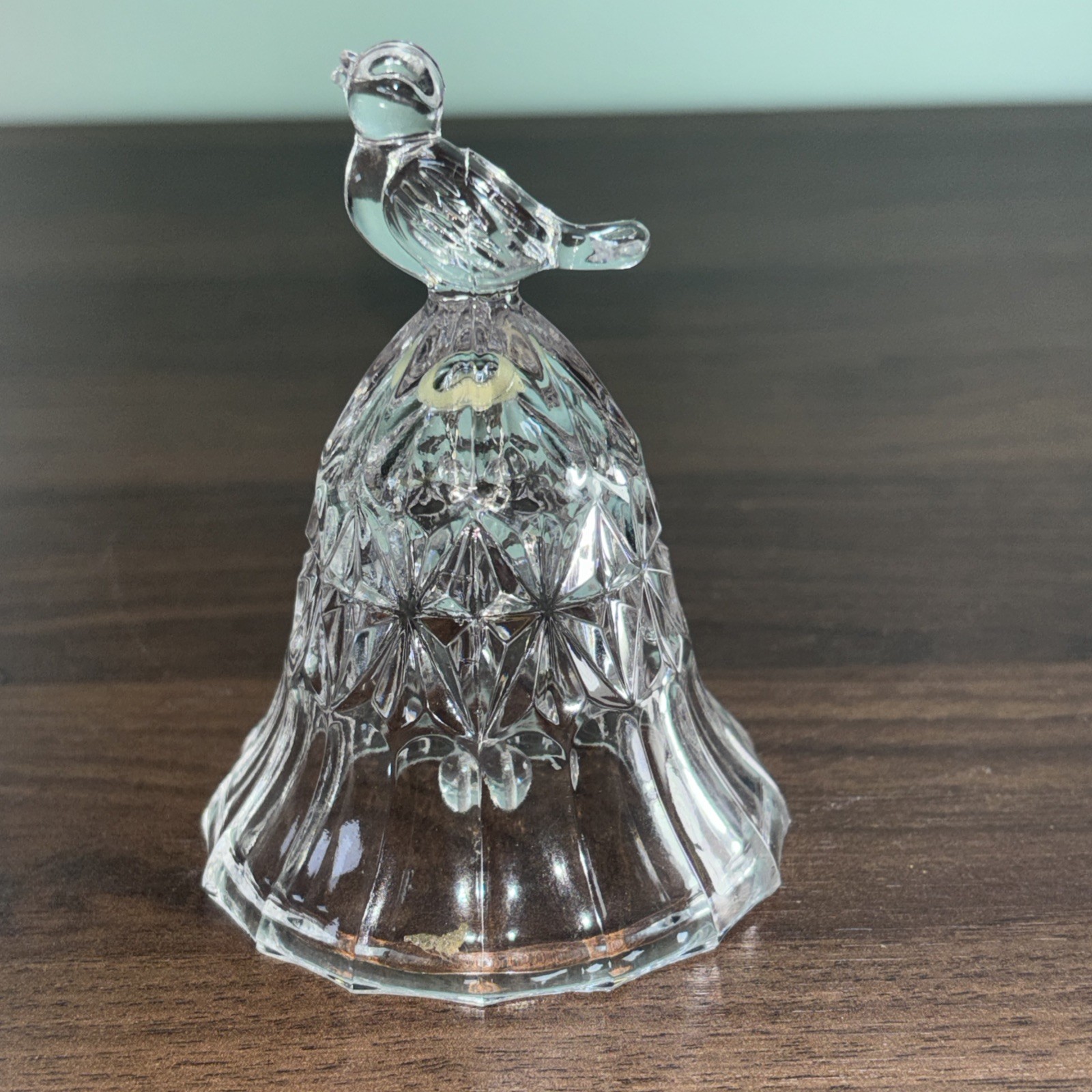 Vintage Bird Handle Clear Glass 24% Lead Crystal  Dinner Bell Cut