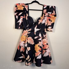 Women's ASOS Deep Plunge Boning Neckline Floral Scuba Dress Black Floral Size 10
