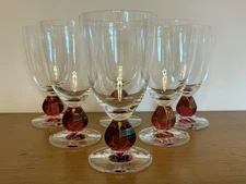 Set / 6 Schott Zwiesel Conte Burgundy Fluted Water Goblets Faceted Teardrop Stem