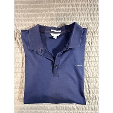 Calvin Klein Liquid Cotton Polo Shirt Mens Large Blue Short Sleeve Logo Top