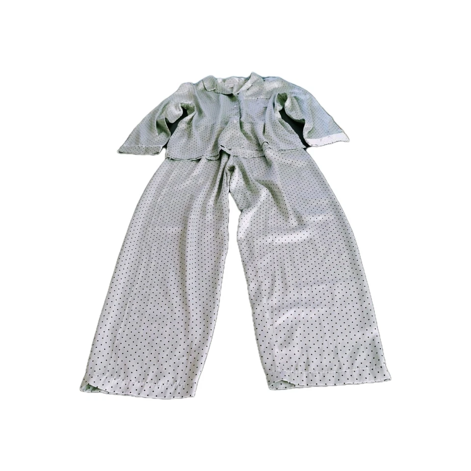 Conjunto de pijama para mujer Morgan Taylor íntimo verde negro satinado lunares talla L Foto 3 de 4