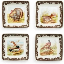 Spode Woodland Square Dishes, 3" - Dip Bowls - Assorted Animal Designs, Porcelai