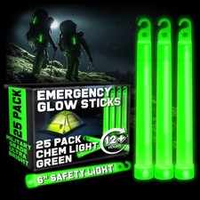 PartySticks Green Glow Sticks Emergency Chem Lights (6", 25 Pack) 
