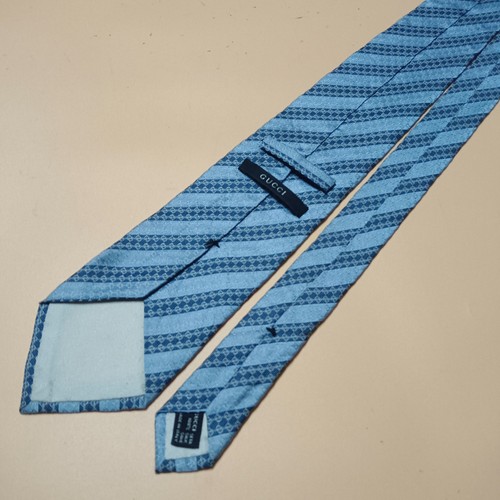 Gucci Seidenkrawatte blau gestreift GG Monogramm Luxus Designer Italien - Bild 8 von 13