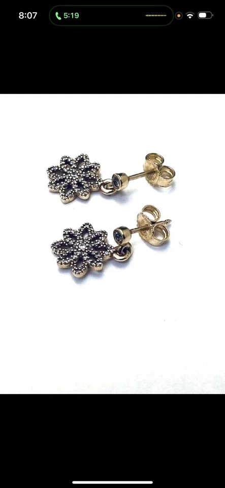 Pendientes colgantes PANDORA auténticos oro 14K ALE 585 encaje botánico Foto 3 de 4