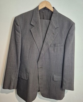 Vintage Christian Dior Monsieur Pure Wool Suit 42R W36 Grey Windowpane Altered