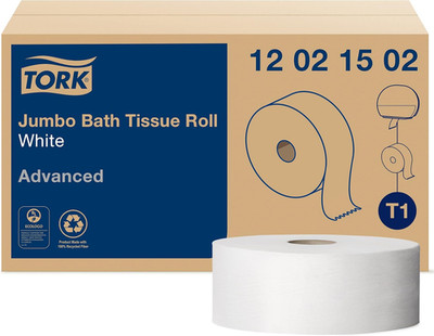 Tork Jumbo Toilet Paper Roll White T1, Advanced, 2-Ply, 6 X 1600 Feet, 12021502,
