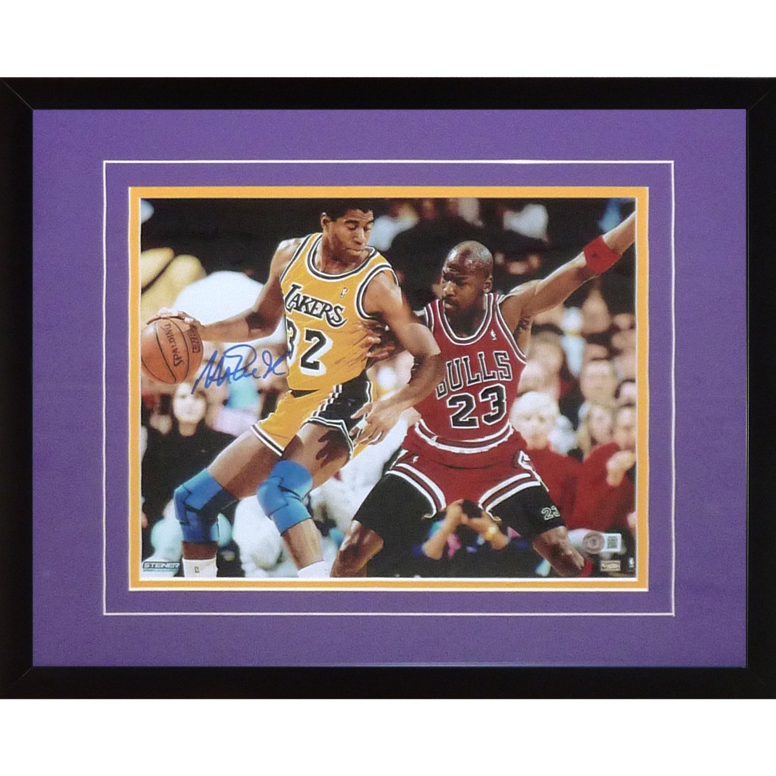 Magic Johnson Autographed Los Angeles Lakers (vs Michael Jordan) Deluxe Framed 1