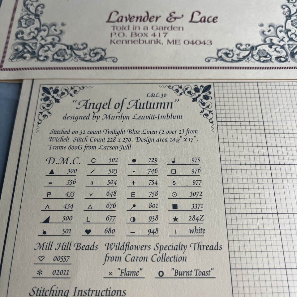 Stictch Fall Lavender & Lace Victorian Designs Angel of Autumn Cross Stitch Pattern ...