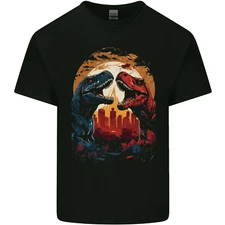 2 Dinosaurs With a Moon Backdrop T-Rex Lizard Mens Light Cotton T-Shirt