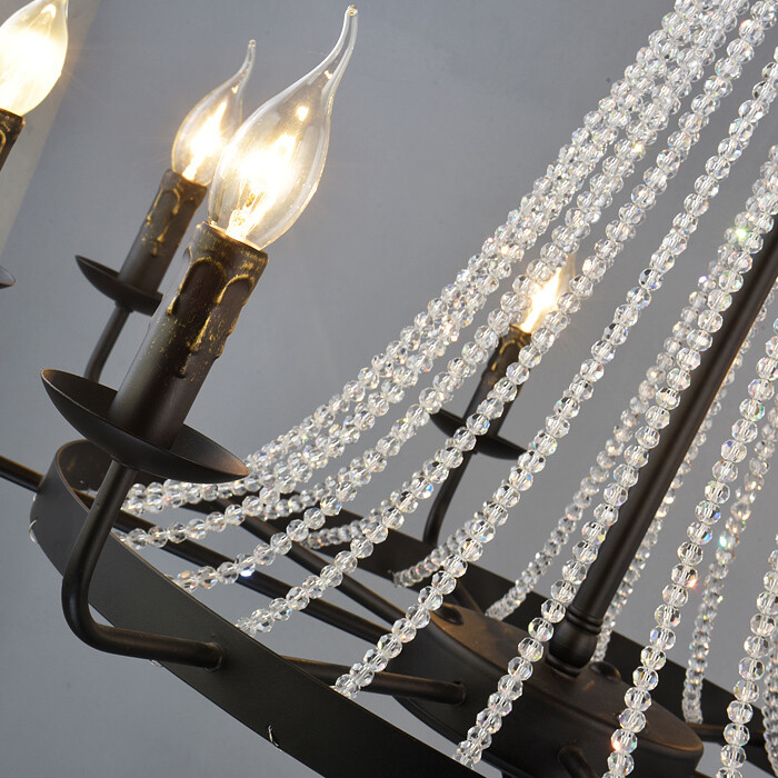 31.4" LED Postmodern Round Black Crystal Chandelier Pendant Lighting Fixture New