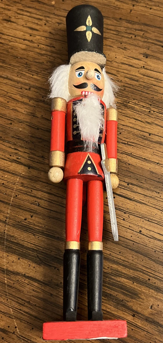 Vintage Wooden Nutcracker Soldier Blue Jacket White Pants