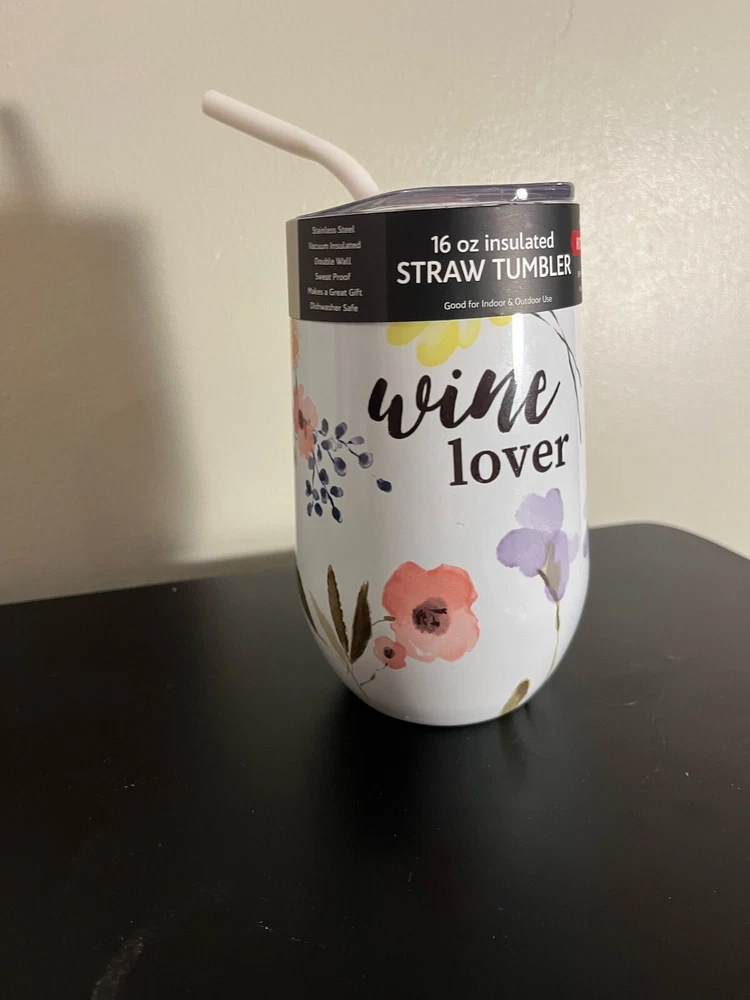 Tumbler Straw Wine Lover Theme Stainless Steel Tumbler  New With Tag Tailgate