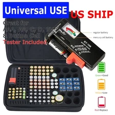 Battery Organizer Case with Tester, Storage Holder for Batteries, Garage Box