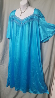 ANTHONY RICHARDS Blue Nightgown Nylon Calf Short Sleeve Plus 3X 64'' BUST