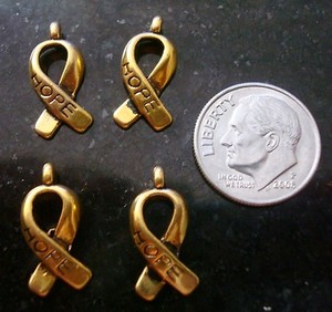 Authentic 4 Cancer awareness hope ribbon charms antique gold plated zinc findings cfp051