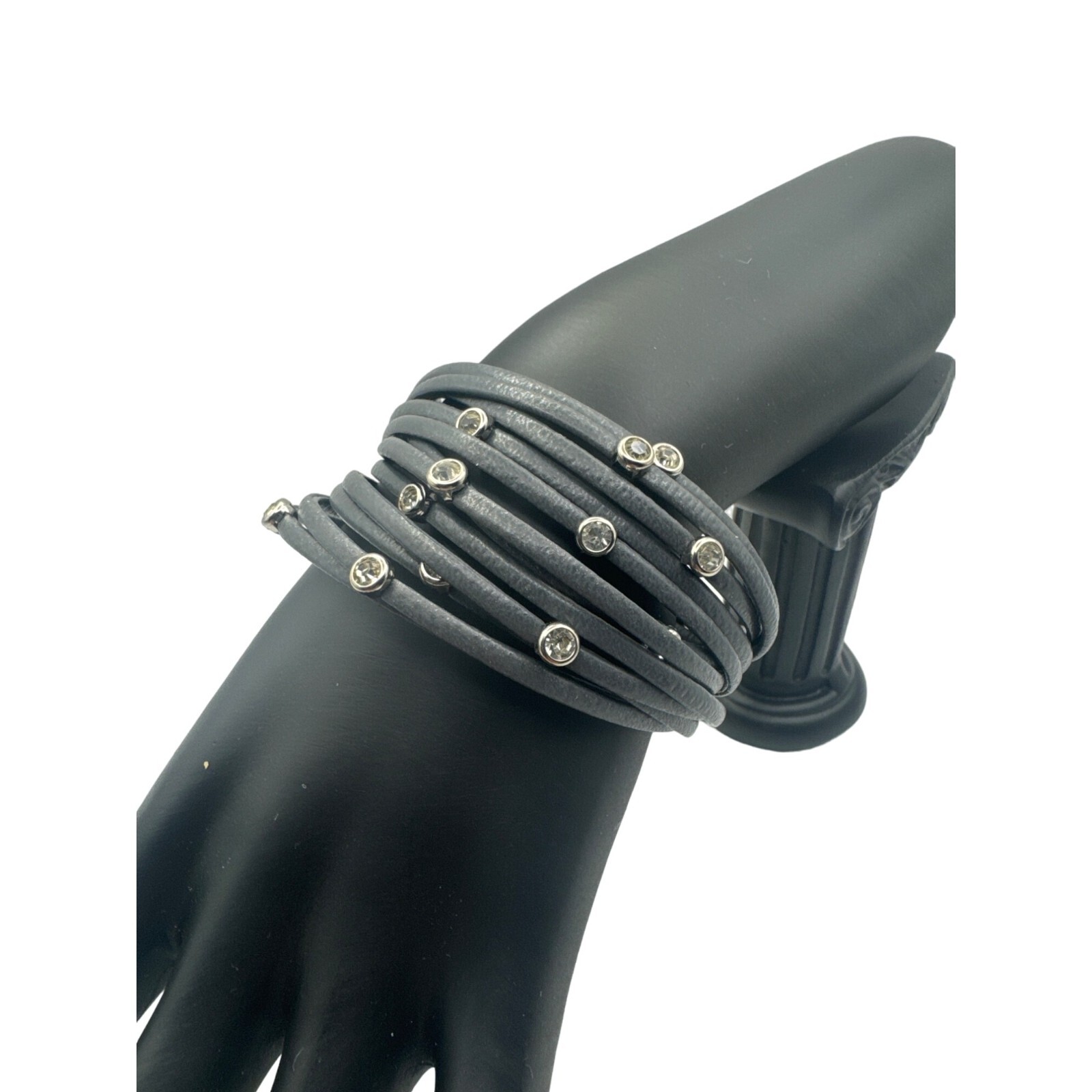 Multi-Layer Leather Bracelet With Rhinestones & M… - image 2