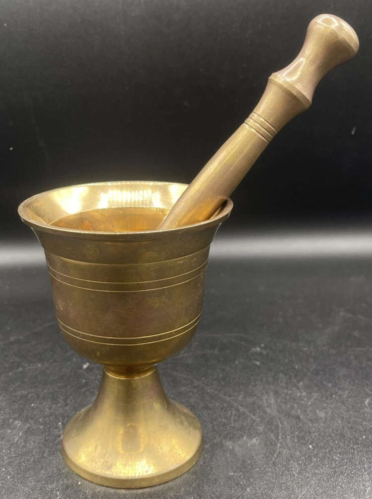 Brass Mortar And Pestle Garlic Spices Vintage Kitchen Solid Brass Antique