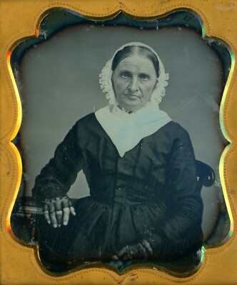 Older Woman in Black Dress and White Bonnet (1/6 Plate Daguerreotype) | eBay