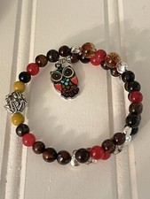 wrap bracelet handmade Brown Owl Stone  Glass Beads Circumference 6.28  