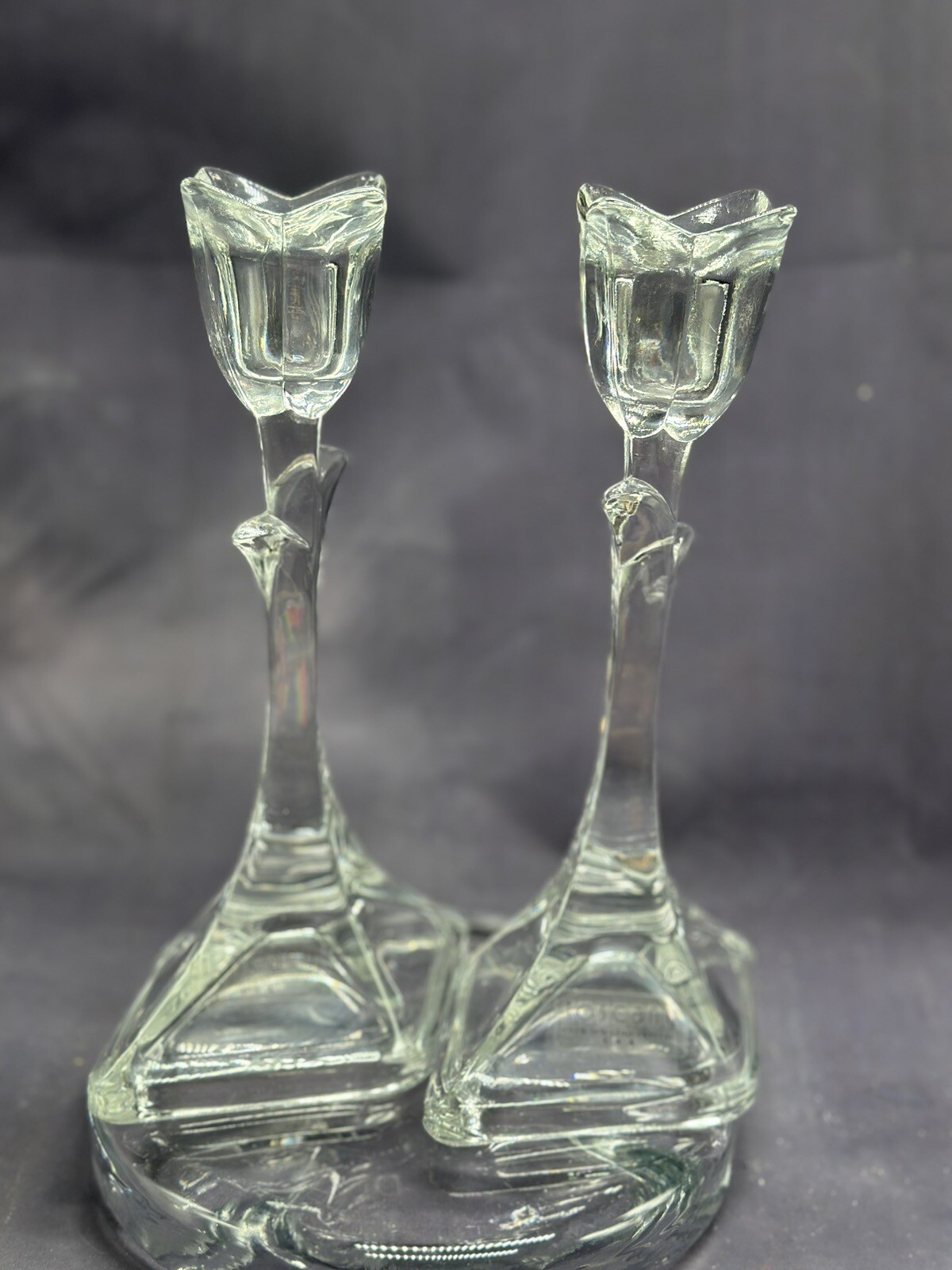 Toscany USA Crystal Tulip Candlesticks 24 Lead Candle Holders Clear