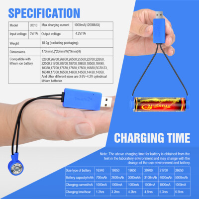 Magnetic USB Charger fr 16500/14500/26650/16340 Lithium Li-Ion Battery Universal