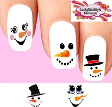 Waterslide Nail Decals Set of 20 - Christmas Holiday Snowman Faces Assorted