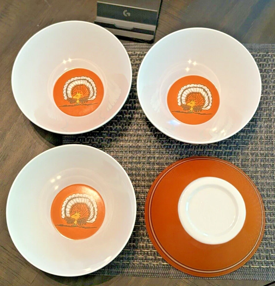 Disney Snoopy Pottery Barn peanuts Bowl + CUP holiday party Thanksgiving SET 8 , - Image 2 of 4