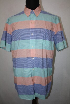 CHAPS Sz XL Lightweight Easy Care Bright Colorblock Stripe Button Front ...