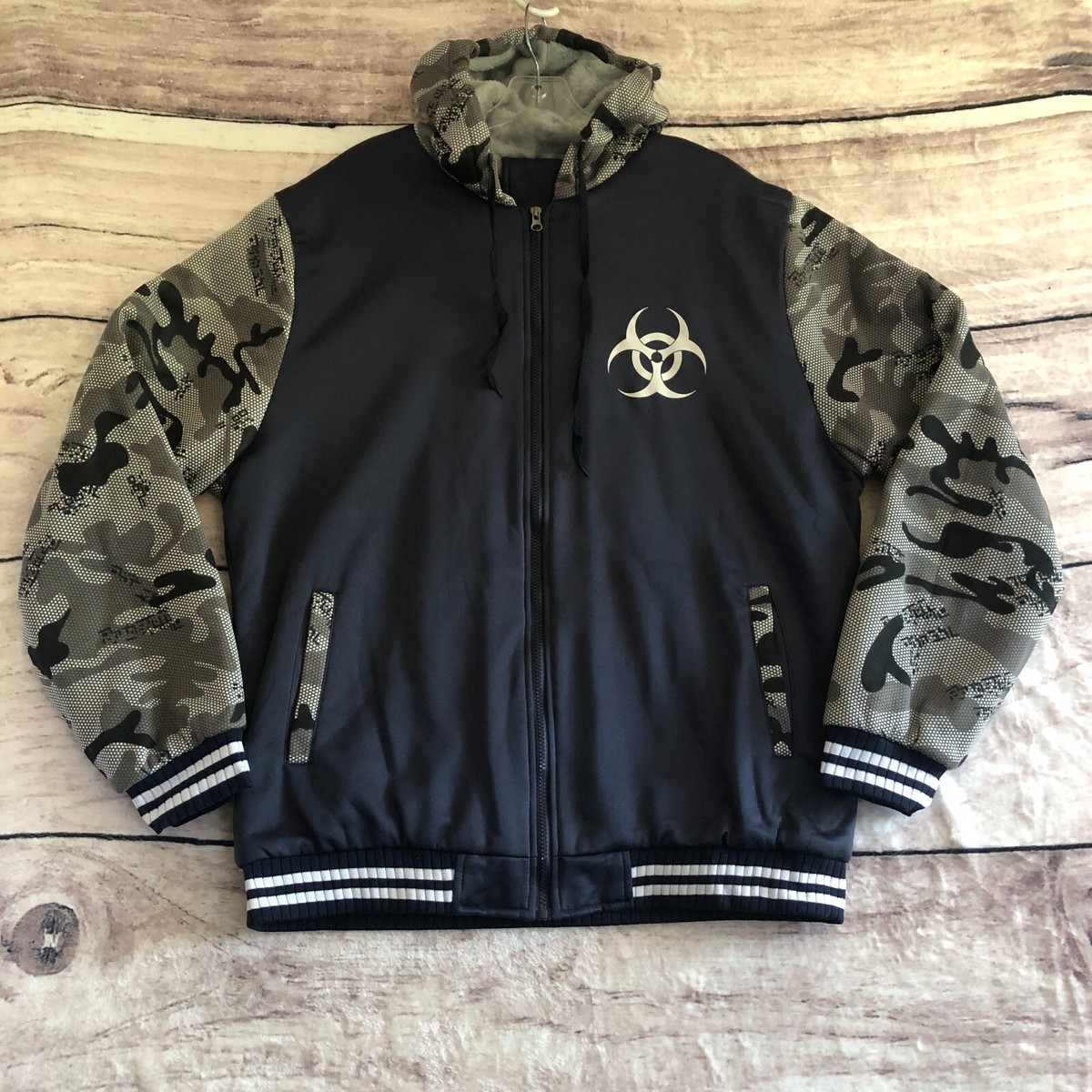 Resident Evil Jacket Mens 4XL Blue Gray Camo Hooded Fleece 