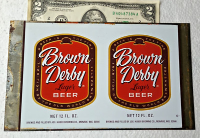 BROWN DERBY Steel Tin Lager Beer Can Monroe, Wisconsin BEFORE IT BECAME A CAN