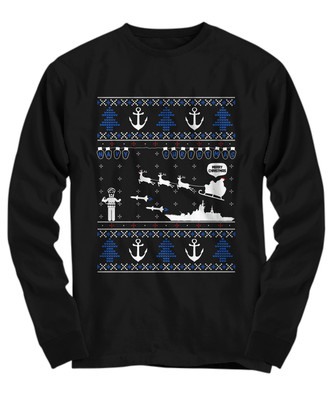 USN US Navy Ugly Christmas Sweater Jumper Armed Forces - Long Sleeve Tee