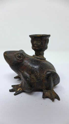 Statua rospo rana media marrone ferro battuto artigianale indonesiana/balinese - Foto 3 di 5