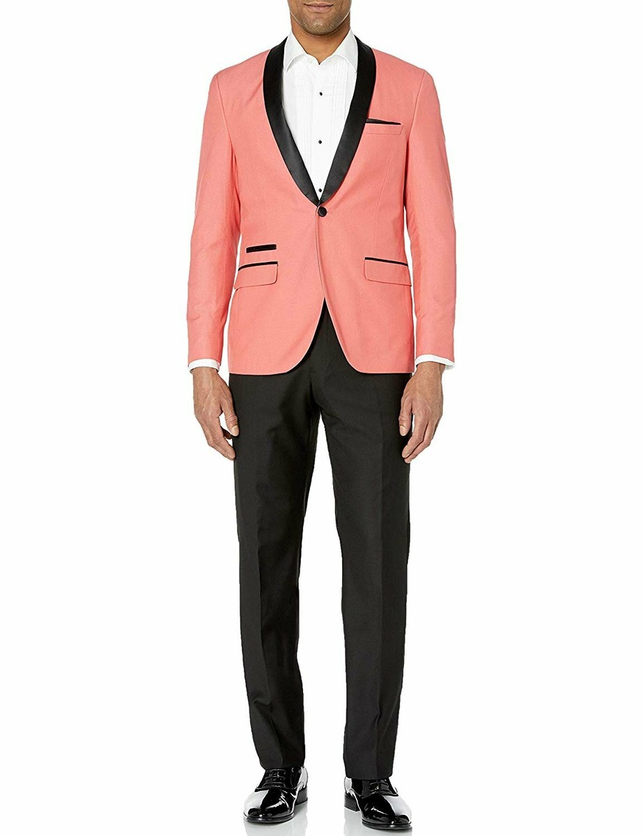 Adam Baker Men's Slim Fit One Button Satin Shawl Collar 2-Piece Tuxedo Suit