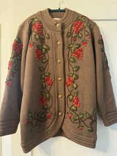 Hand Embroidered Embellished Heavy Crafted Floral 100 Wool Sweater Rare Vintage